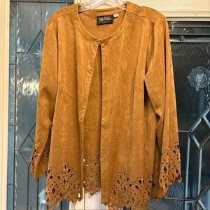 Bob Mackie XL Wearable Art Light Brown Faux Suede Cutout Detail Light Jacket